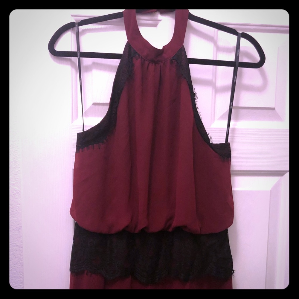 Burgundy Dress with Black Lace